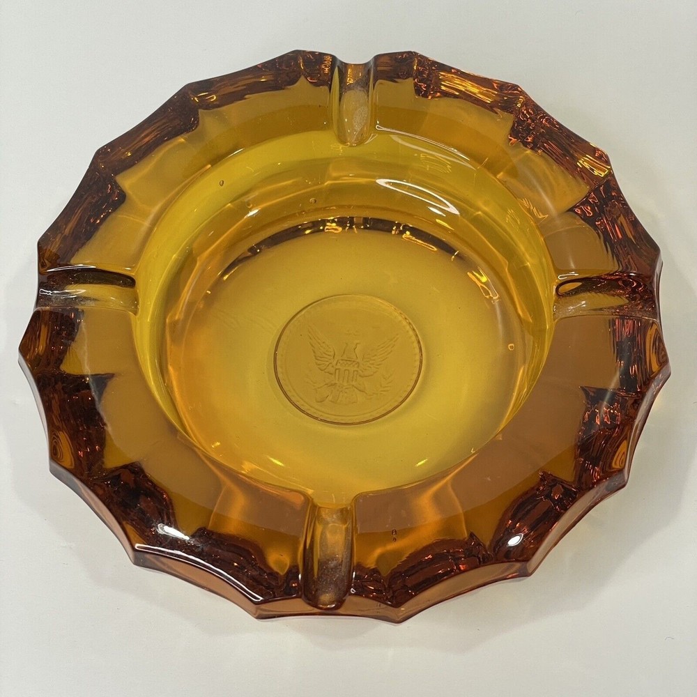 Vintage Fostoria Amber Glass Ash Tray Ashtray Coin Glass Dish Holder